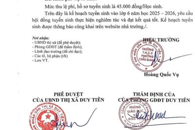 KẾ HOẠCH TUYỂN SINH LỚP 6 NĂM HỌC 2025-2026